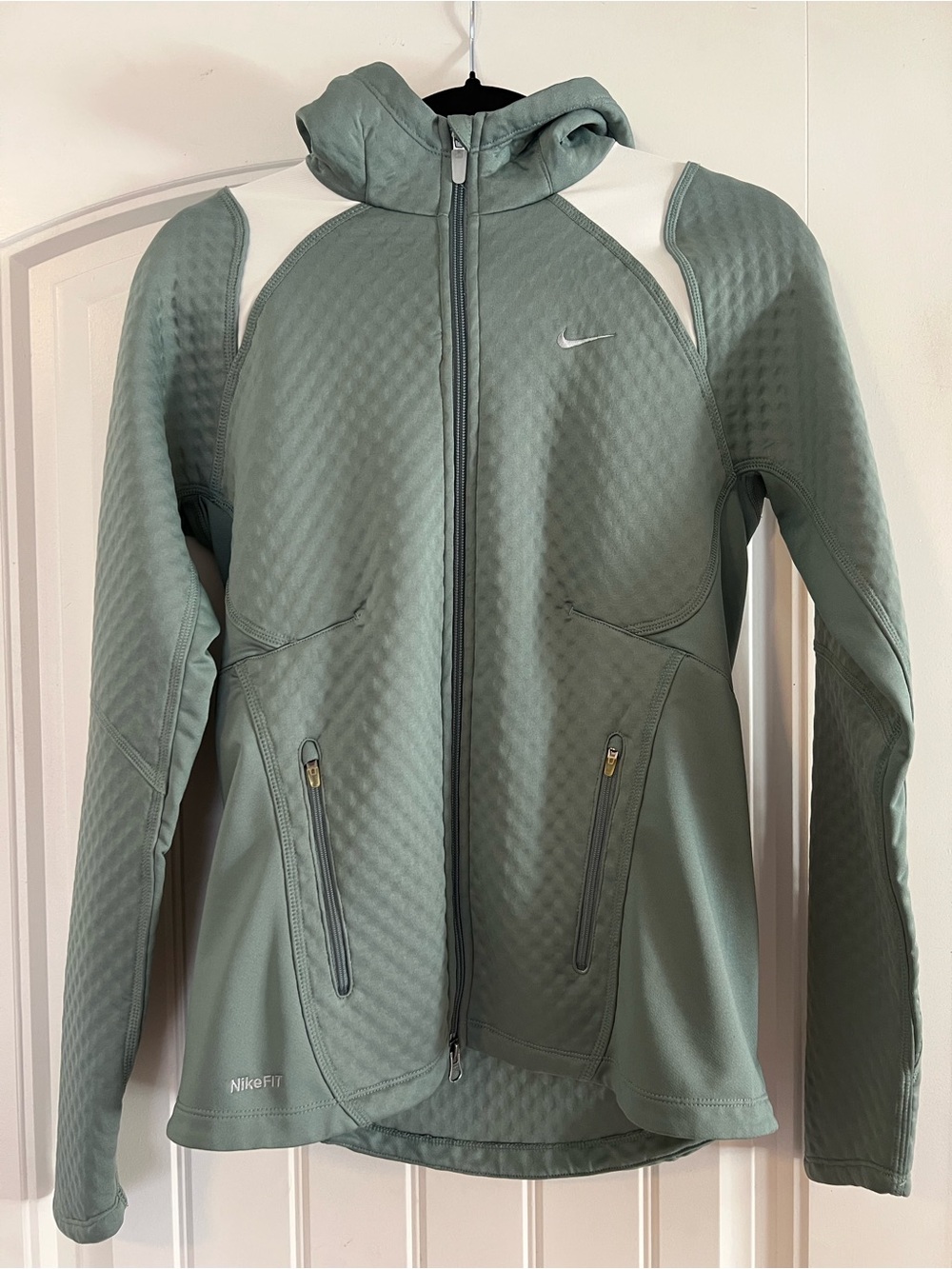 Nike Women's Sage Green Hooded Utility Jacket with White Accents